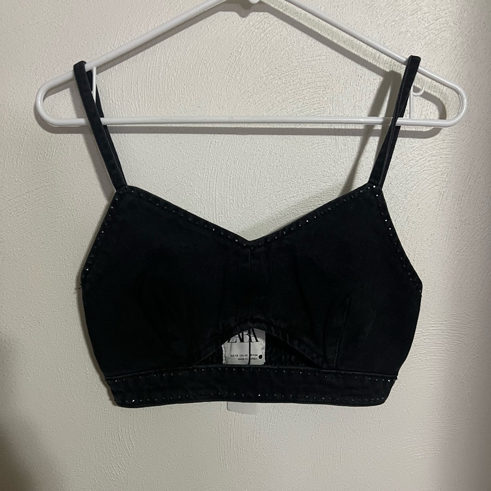 Zara Black Embellished Crop Top